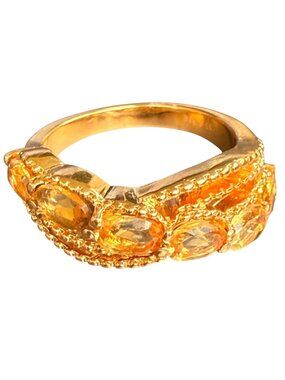 Citrine Gemstones Statement Gold-Tone Stainless Steel Ring Citrine Gemstones